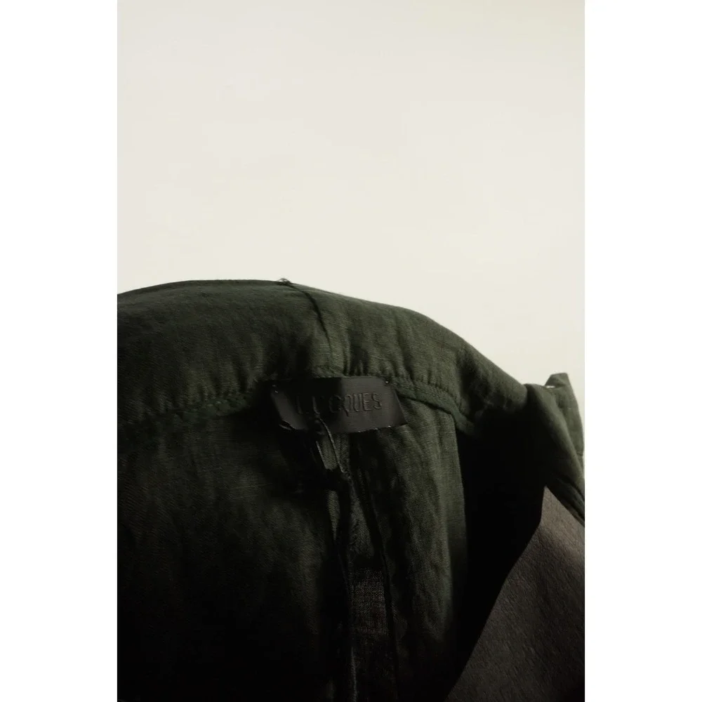 $400 Lucques Italian Boutique Linen Crop Green Button Fly Trouser Men US 32 x 28